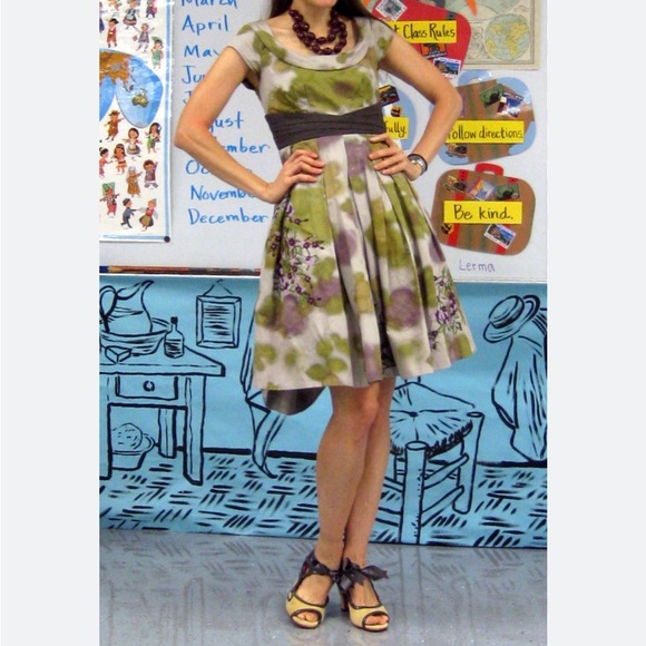 Floreat for Anthropologie Floral Embroidered Green Dress - Picture 2 of 14